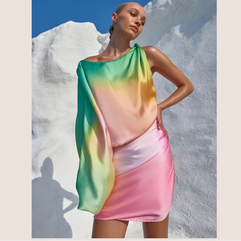 Baobab Ombre Tie-Dye Dress Collection Vibrant Green and Pink Mini Dress